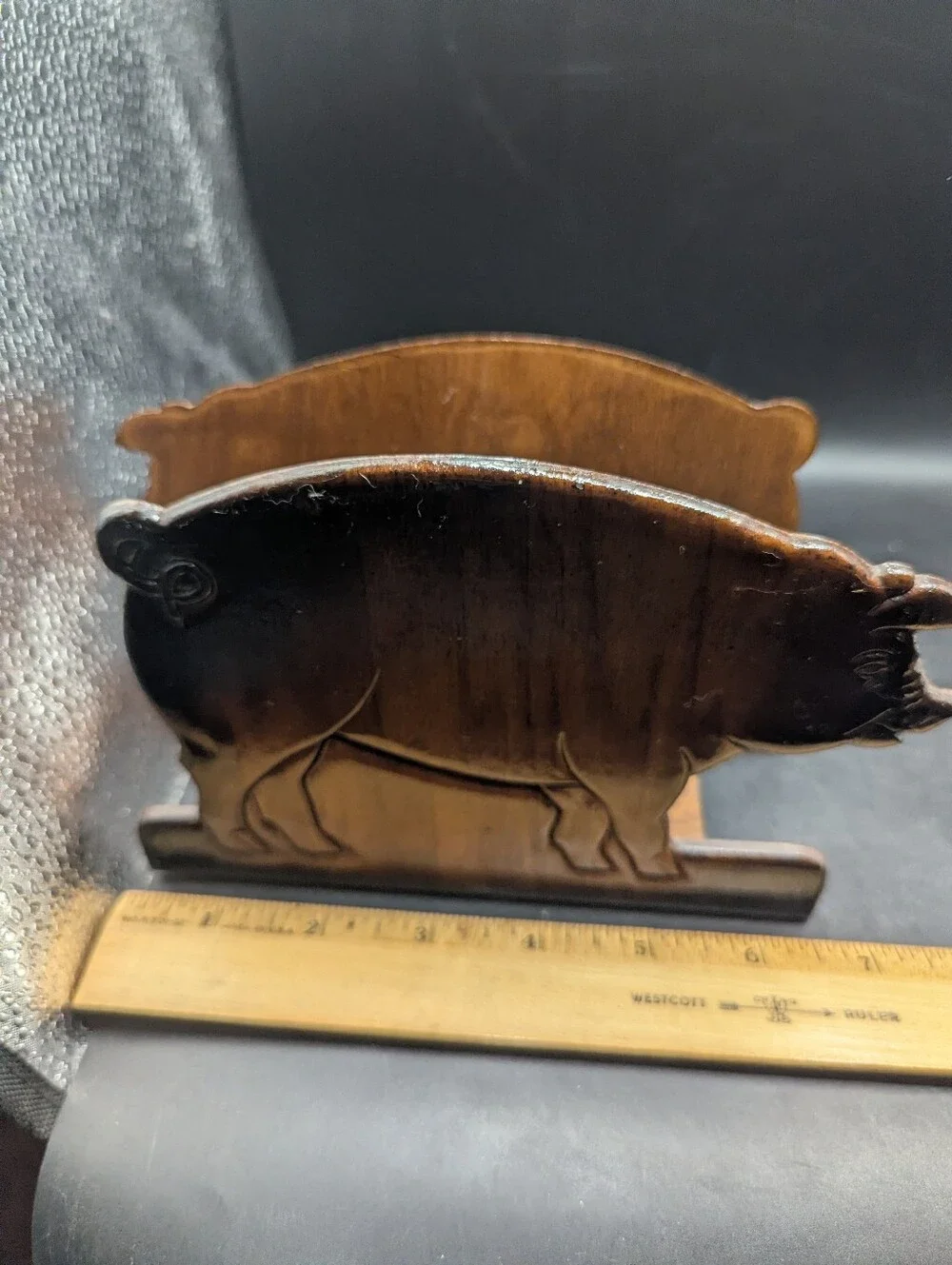 Wooden Pig Napkin Holder - Dark Brown